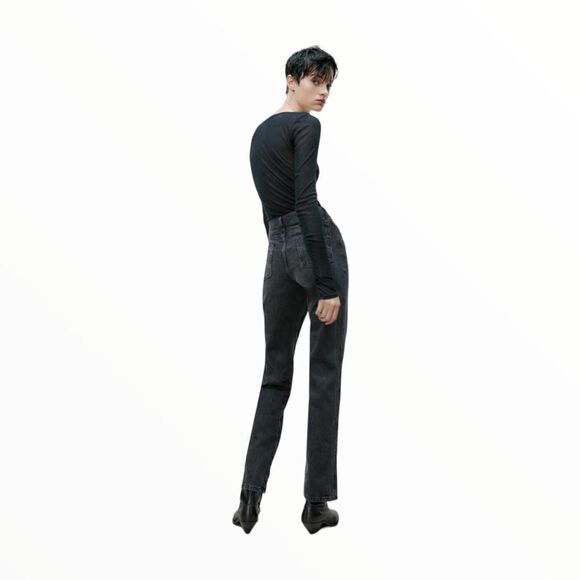 ZARA | Black | ZW THE STRAIGHT FULL LENGTH JEANS - Picture 6 of 10